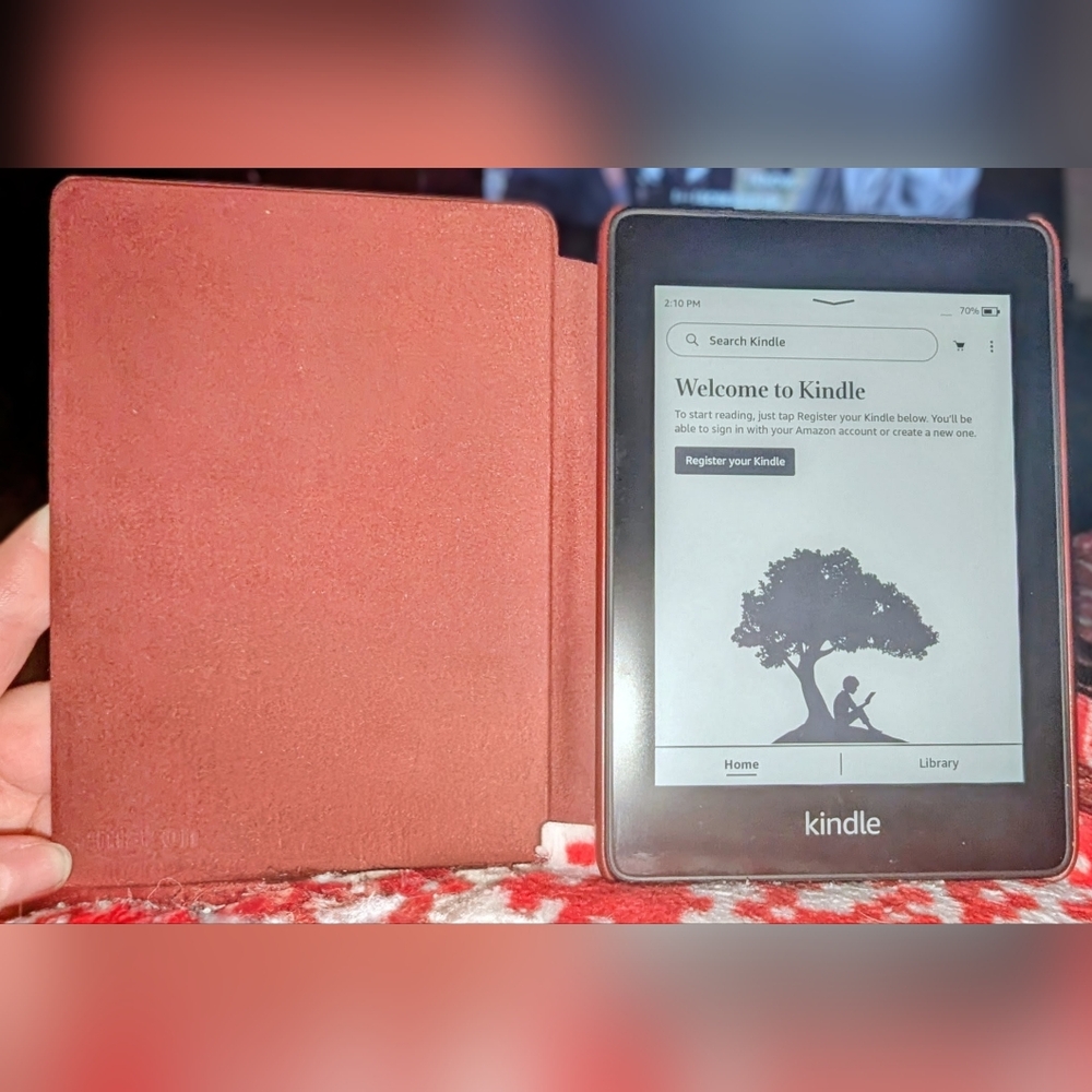 Amazon Kindle with Brown Cover